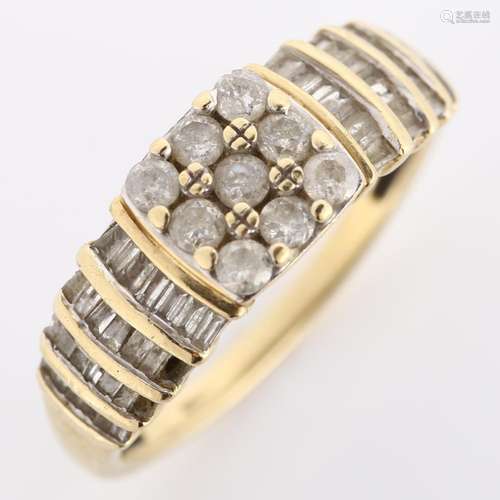 A modern 9ct gold diamond cluster dress ring, set with moder...