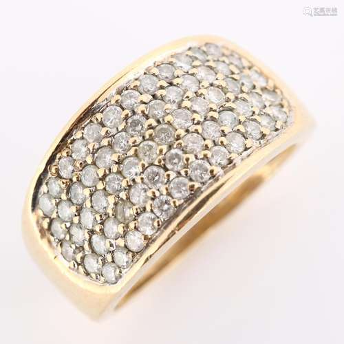 A modern 9ct gold diamond cluster band ring, set with modern...