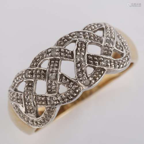 A modern 9ct gold diamond lattice band ring, set with single...