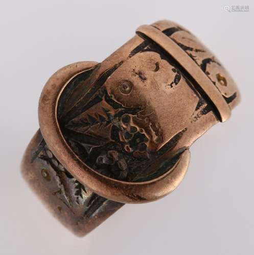 An early 20th century 9ct rose gold belt buckle band ring, e...