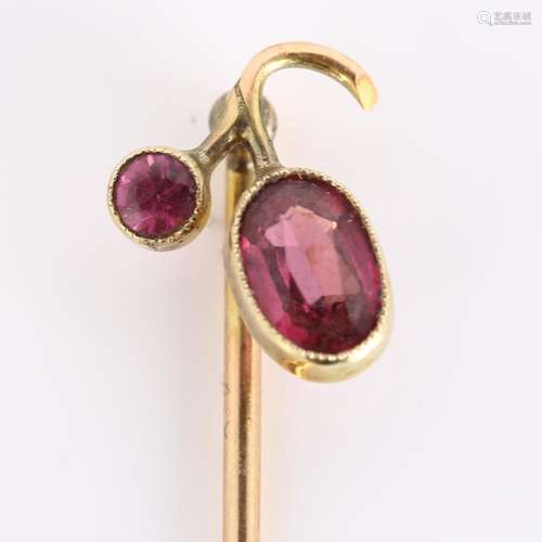 A 19th century 9ct rose gold garnet berry stickpin, stickpin...