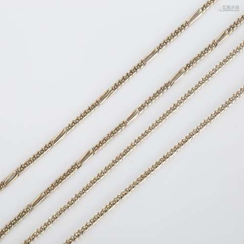 2 Peruvian silver flat curb link chain necklaces, both 60cm ...