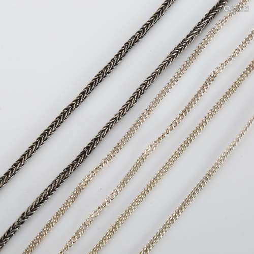 3 Peruvian silver chain necklaces, all 50cm long, 36.5g tota...