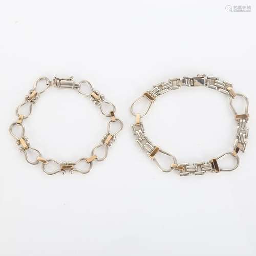 2 Peruvian silver and 18ct gold stirrup link chain bracelets...