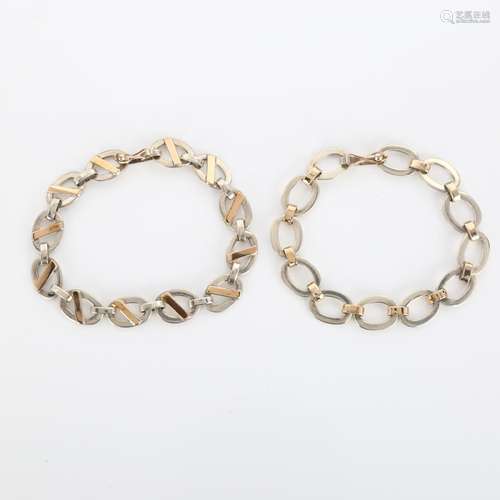 2 Peruvian silver and 18ct gold oval link chain bracelets, l...