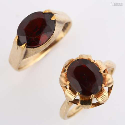 2 x 9ct gold garnet rings, sizes O and P, 7.3g total (2) Gar...