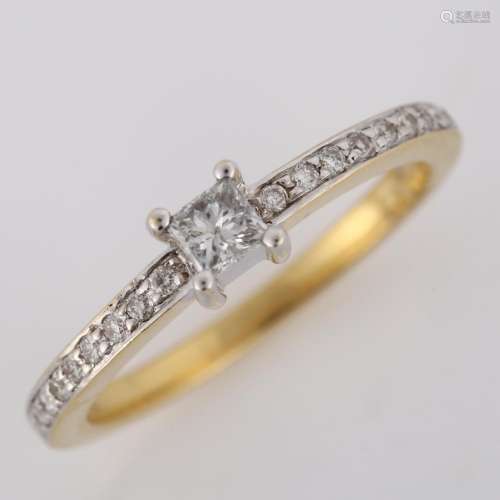 A modern 18ct gold solitaire diamond ring, set with Princess...