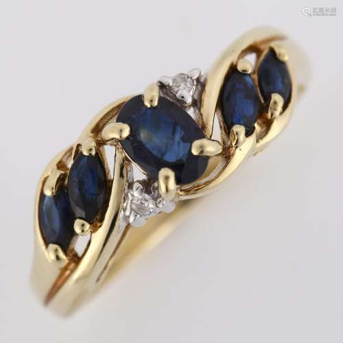A modern 9ct gold sapphire and diamond dress ring, setting h...