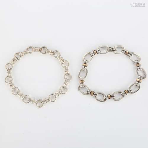 2 Peruvian silver and chain bracelets, both 19cm long, 35.5g...