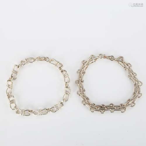 2 Peruvian silver fancy link chain bracelets, both 19cm long...