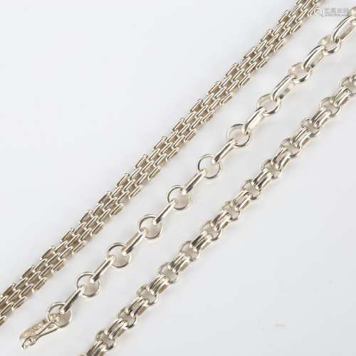 3 Peruvian silver chain bracelets, length 18cm and 2 x 21cm,...