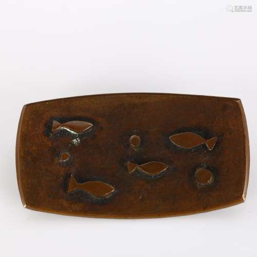 A Norwegian modernist copper fish brooch, unsigned, length 4...