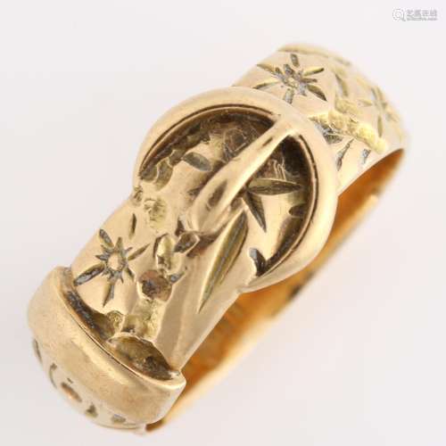 A late 20th century 9ct gold belt buckle band ring, maker`s ...