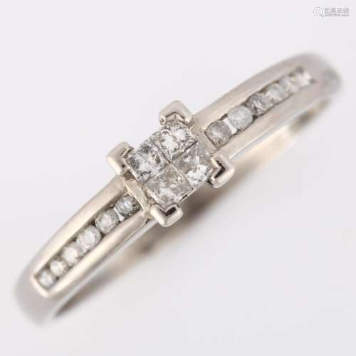 A modern 9ct white gold diamond cluster ring, set with Princ...