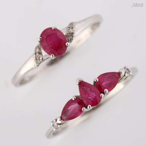 2 x 9ct white gold ruby and diamond dress rings, sizes L and...