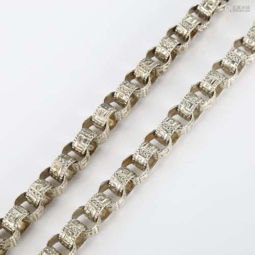 A heavy sterling silver Greek Key belcher link chain necklac...