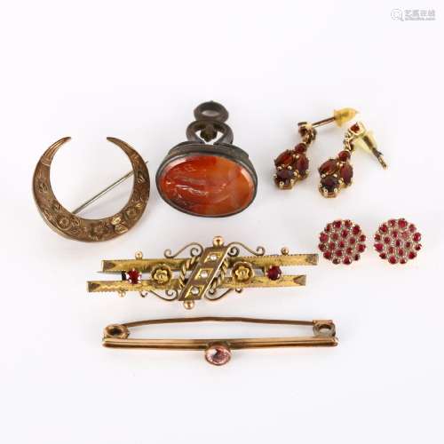 Various jewellery, including 9ct gold, 5.9g, unmarked earrin...