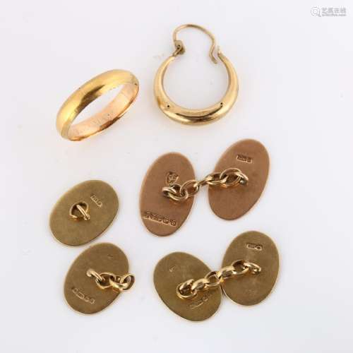 Various gold jewellery, comprising 9ct cufflinks and earring...