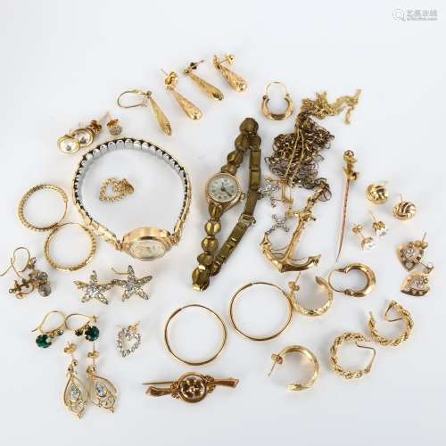 Various gold jewellery, comprising 9ct, 25.2g gross, and 2 l...