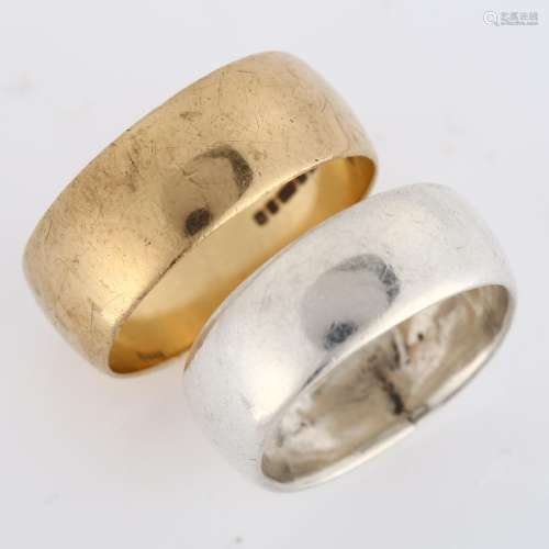 A 9ct gold wedding band ring, size R, 5.8g, and an unmarked ...