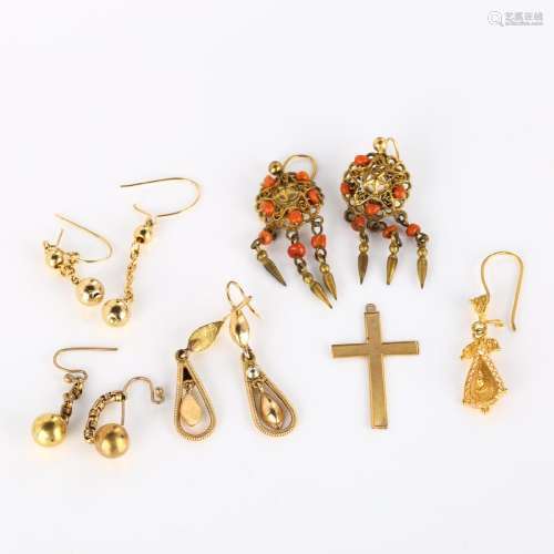 Various jewellery, comprising 18ct, 4.5g, 9ct cross, 0.7g, a...