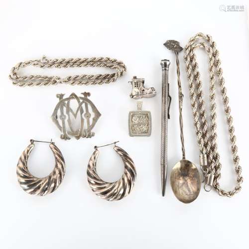 Various silver and jewellery, including Jubilee pendant, hea...