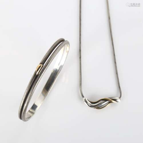 A Danish modernist oxidised and gilded sterling silver bangl...