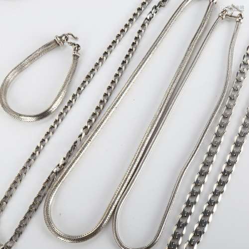 Various silver necklaces, and a bracelet, 190.8g total (5) 1...