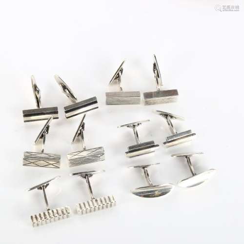 6 pairs of Danish silver cufflinks, maker`s include Aarre &a...