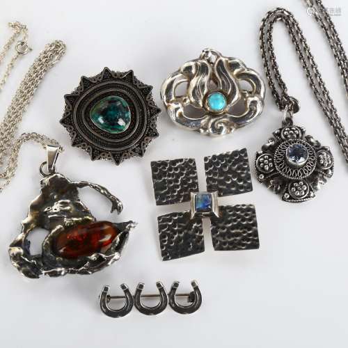 Various jewellery, including Art Nouveau Danish turquoise br...