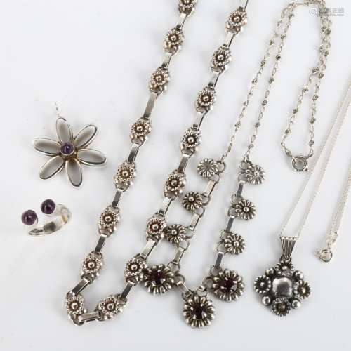 Various Scandinavian silver jewellery, comprising 2 necklace...