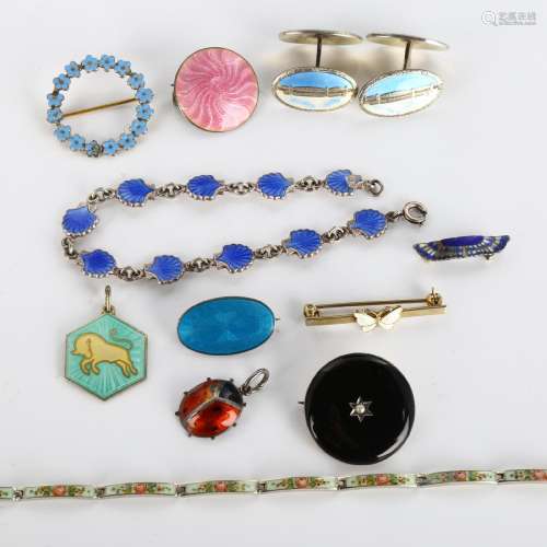 Various Scandinavian silver and enamel jewellery, including ...