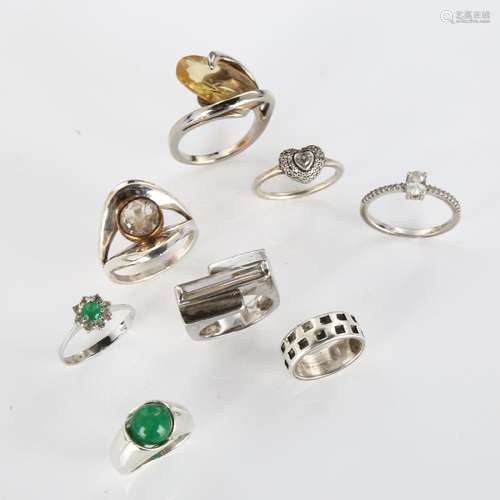 7 silver rings, 32.1g, and a chrome yellow stone ring, 7.9g ...