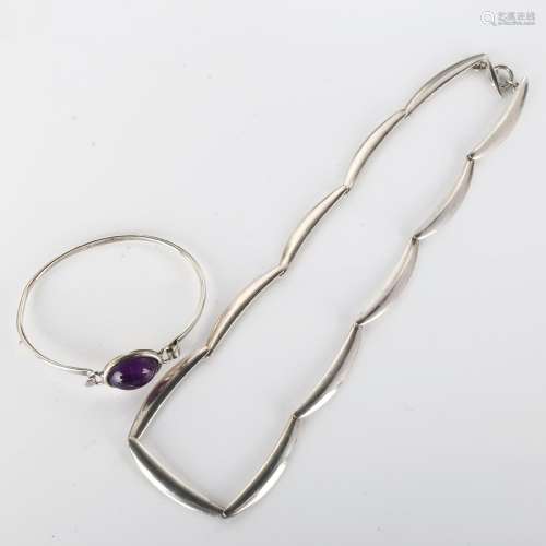 2 pieces of Danish modernist silver jewellery, comprising Ni...