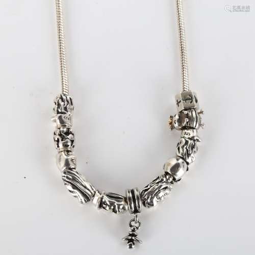 PANDORA - a modern sterling silver snake link charm necklace...