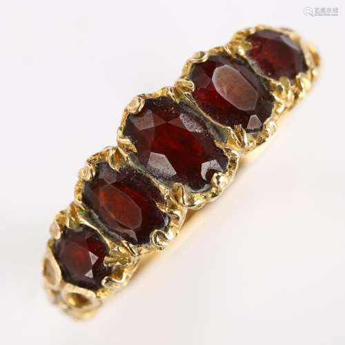 A late 20th century 9ct gold graduated five stone garnet hal...