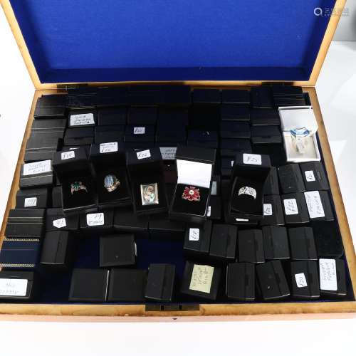 A large quantity of modern silver stone set rings Lot sold a...