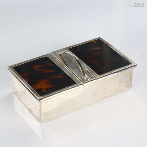 MAPPIN & WEBB - an Art Deco silver and tortoiseshell dou...