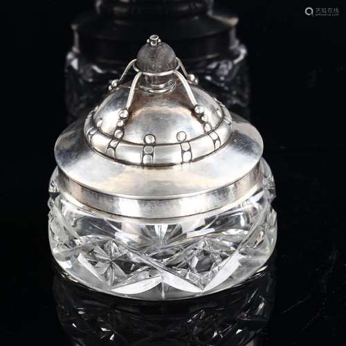 An Art Nouveau Danish silver and cut-glass sweetmeat jar and...