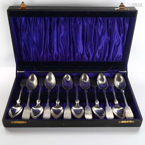 A set of 12 Continental silver Fiddle pattern tablespoons, w...