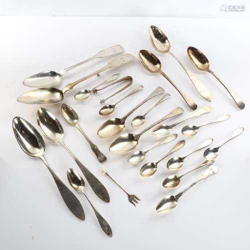 Various silver flatware, including German tablespoon, Englis...