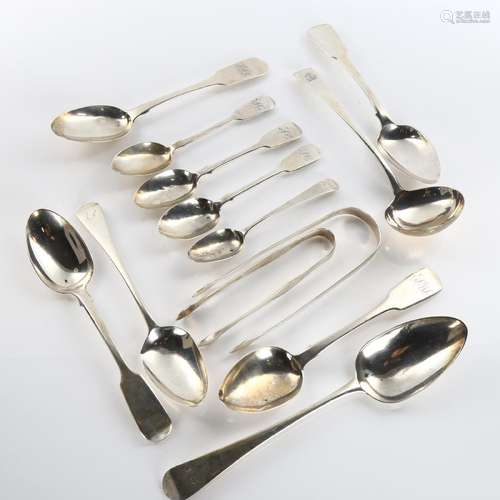 Various silver flatware, including George III sugar tongs, s...