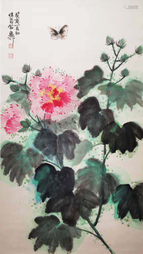 A Chinese Painting of Flower and Butterflies Signed Xie Zhil...