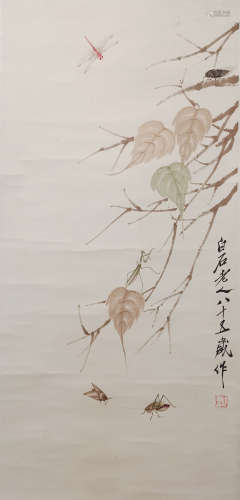 A Chinese Painting of Insects Signed Qi Baishi