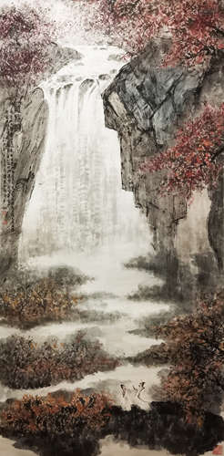 A Chinese Painting of Waterfall Signed Fu Baoshi