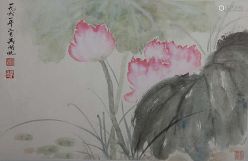 A Chinese Painting of Lotus Signed Wu Hufan