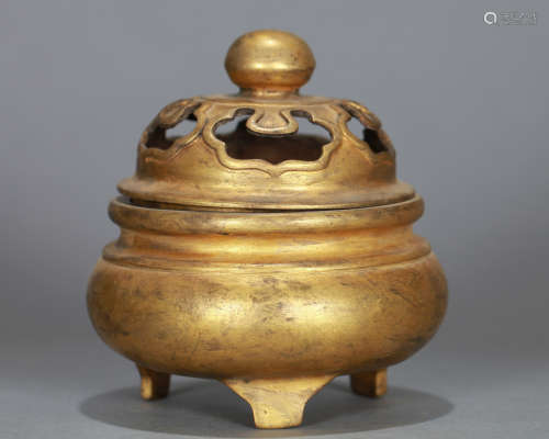A Chinese Bronze-gilt Incense Burner