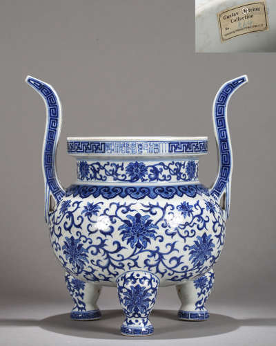 A Chinese Blue and White Floral Scrolls Censer
