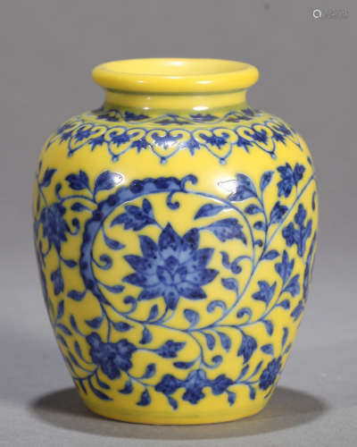 A Chinese Yellow Ground and Underglaze Blue Jar