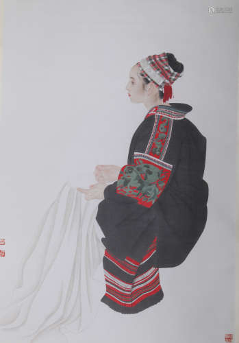 A Chinese Painting of Figure Signed He Jiaying